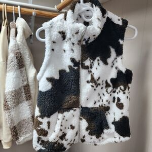 Fuzzy Cow Print Vest